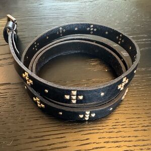 All Saints Black and Gold Leather Belt XL NEW